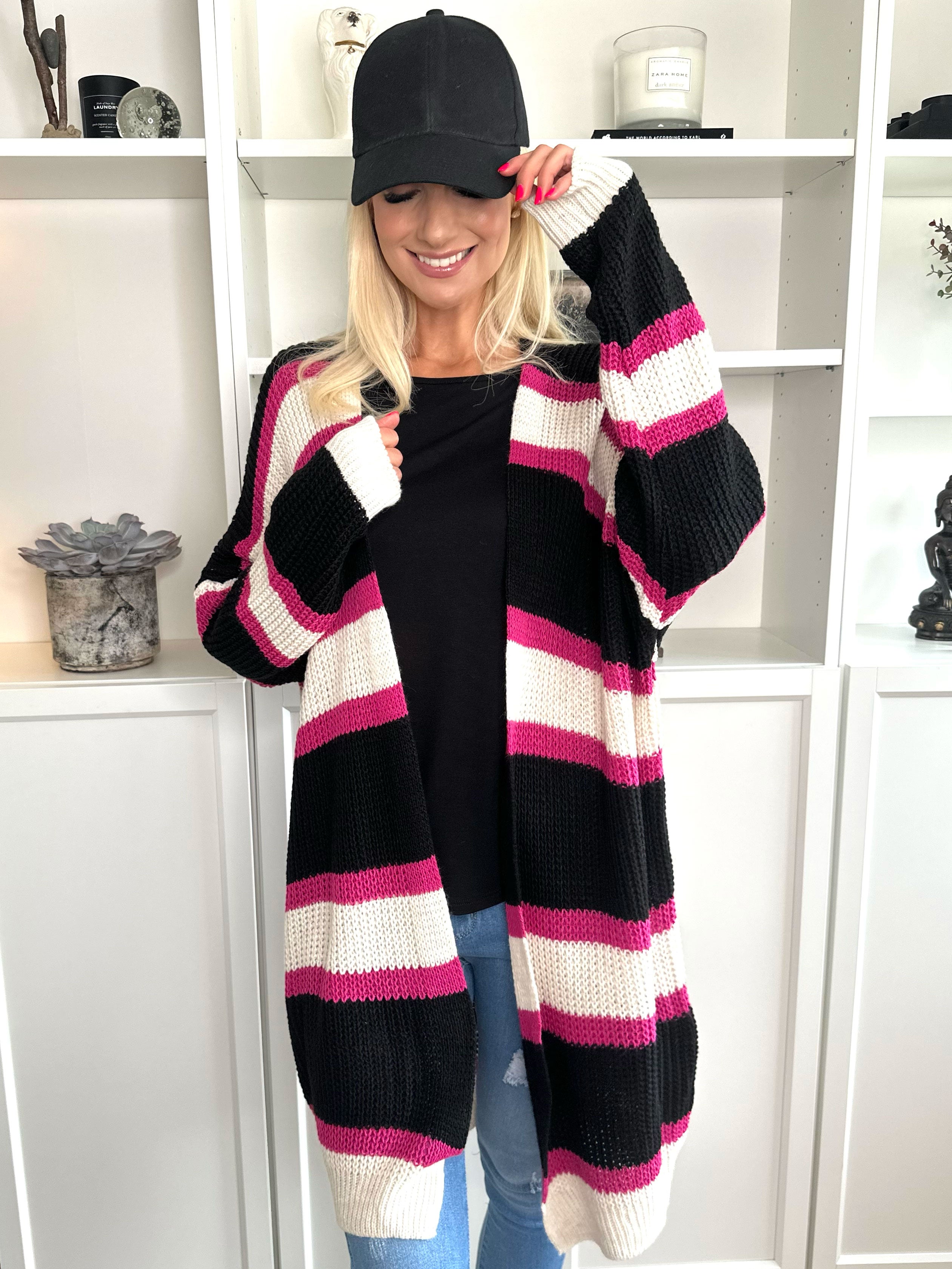 Kata - Flerfarvet stribet strikcardigan